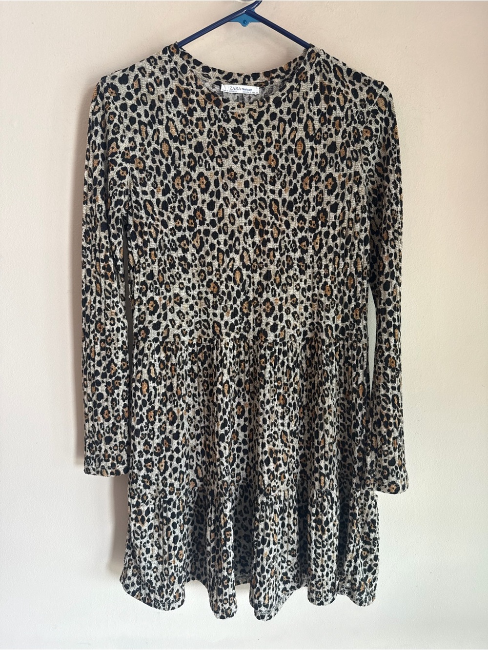 Zara‎ Trafaluc Leopard Print Long Sleeve Tiered Mini Dress Small Animal Print